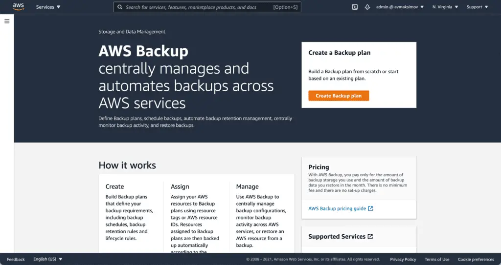 1. How to backup and restore EC2 instances using AWS Backup - Welcome page