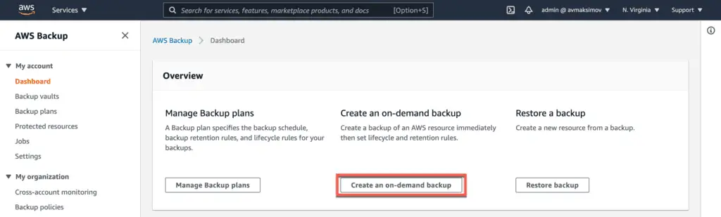 9. How to backup and restore EC2 instances using AWS Backup - Backup plan configuration - On-demand backup