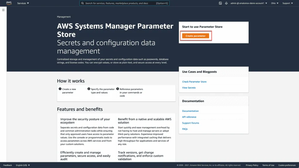2. Introduction to AWS Systems Manager - Create parameter - Parameter Store Dashboard