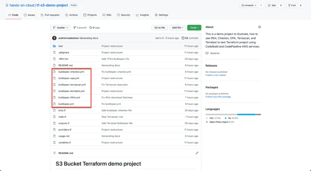 Demo Terraform project - Buildspec files