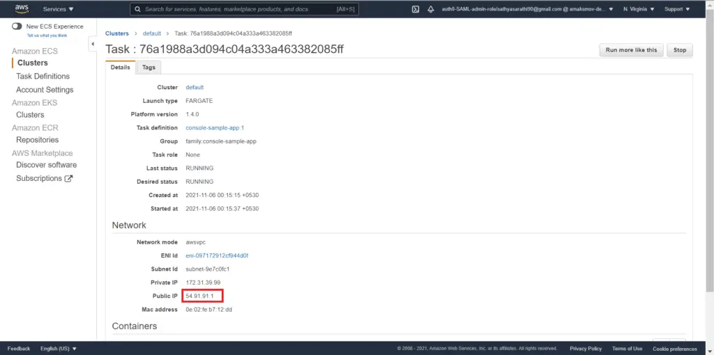  Working with ECS - Run Task Console View Detailed with PublicIP