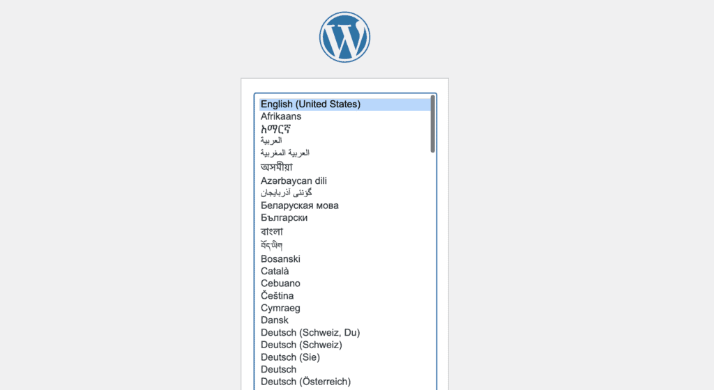 WordPress Setup page