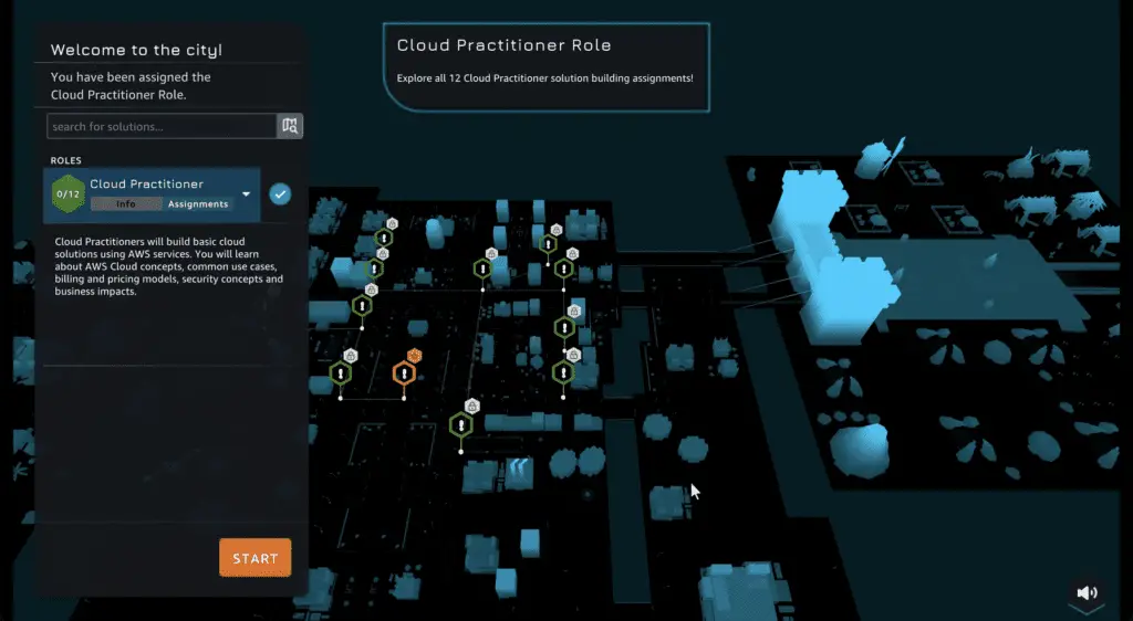 AWS Cloud Quest- Cloud Practitioner - Virtual city map