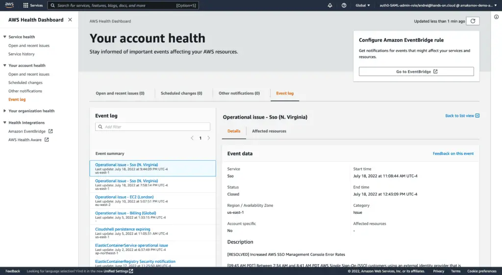 AWS Health Dashboard - AWS Account Health Status