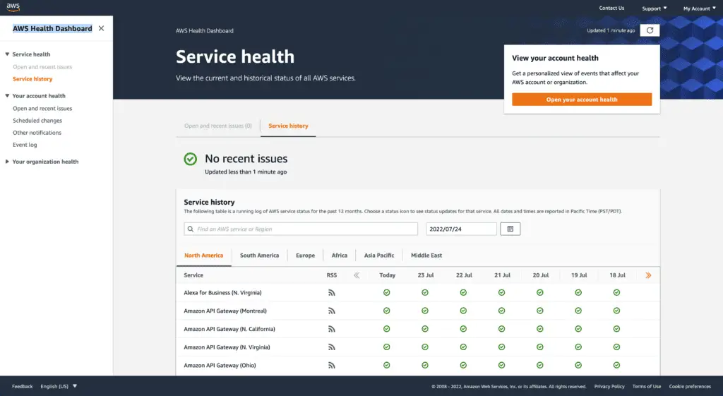 AWS Health Dashboard - Historical AWS outage and health status information