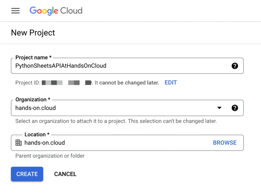 Google Cloud Platform - Create New Project