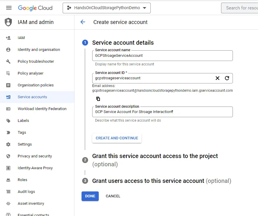 How to Work With Google Cloud Storage Using Python_create Service Account