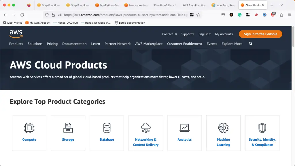 AWS Cloud Products - List all AWS services