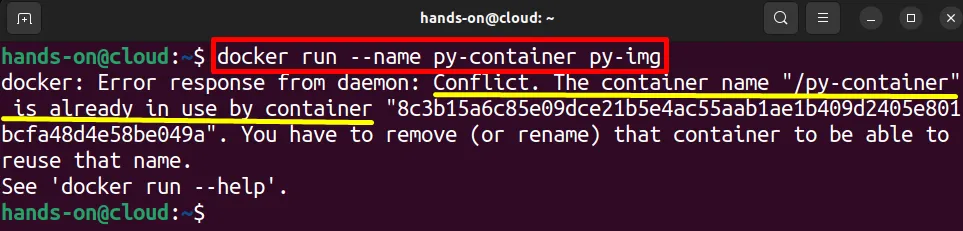 The container name is already in use by container