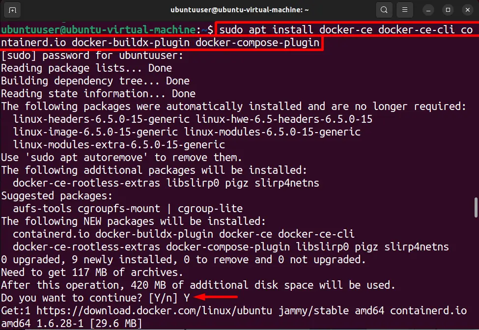 sudo apt install docker-ce docker-ce-cli containerd.io docker-buildx-plugin docker-compose-plugin